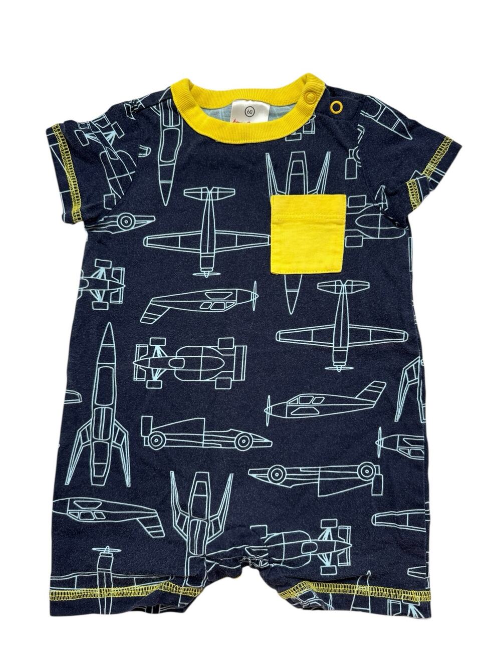 HANNA ANDERSSON Planes Cars Shortie Romper Sz 3-6 months 60cm Blue Yellow Unisex